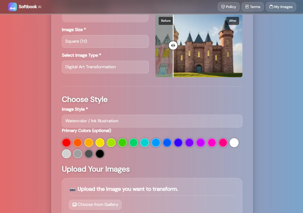 Image style and color options screenshot