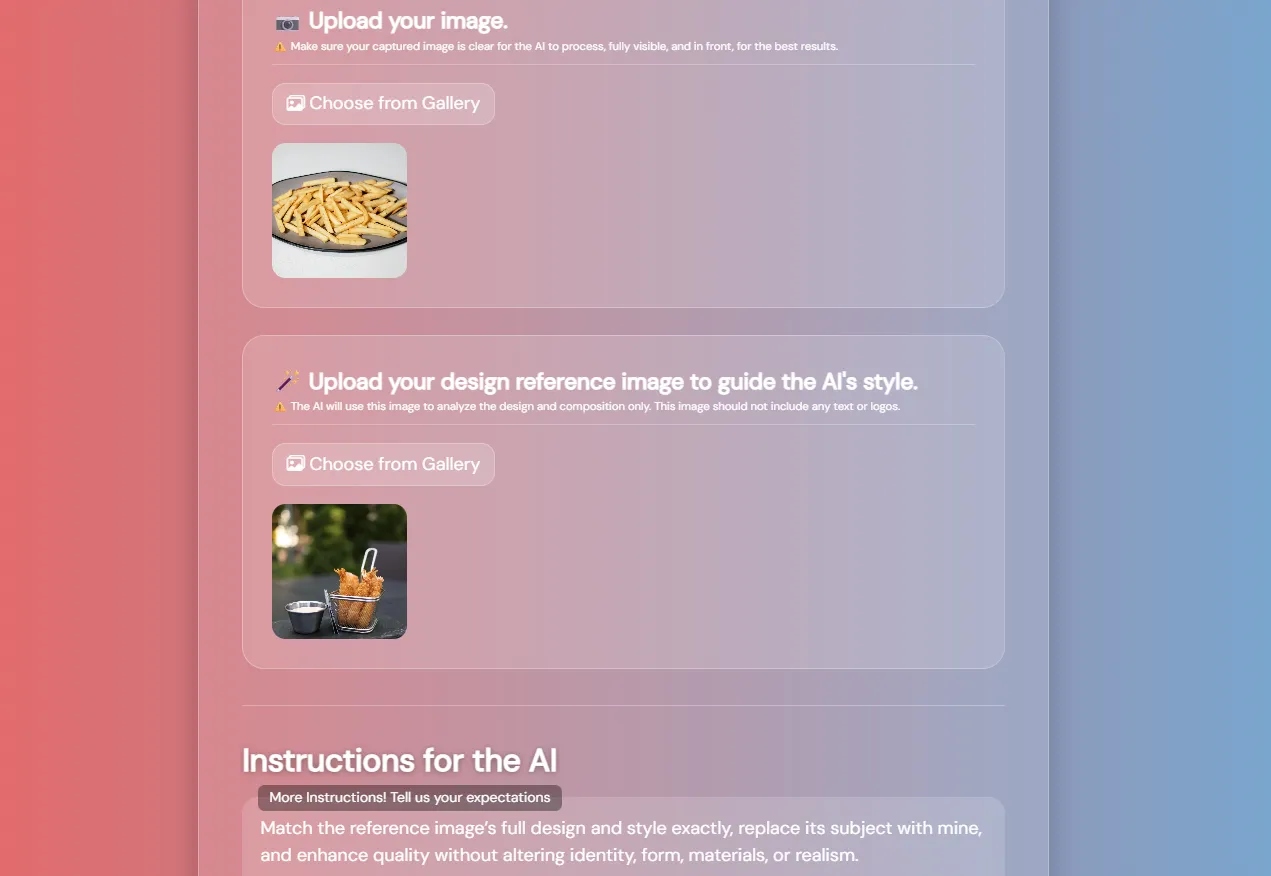 Image Studio AI instructions and suggestions screenshot