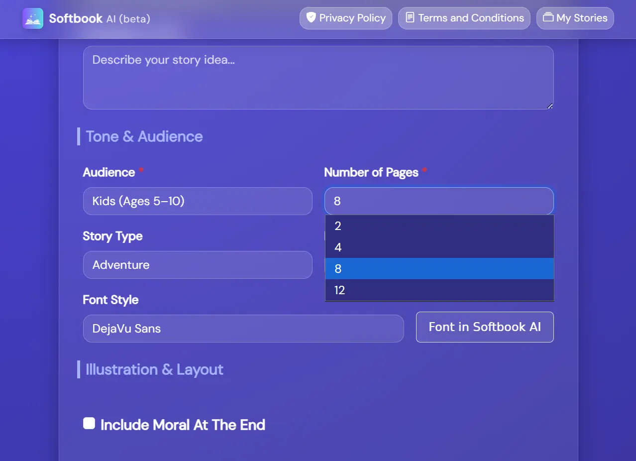 Story audience pages type mood screenshot