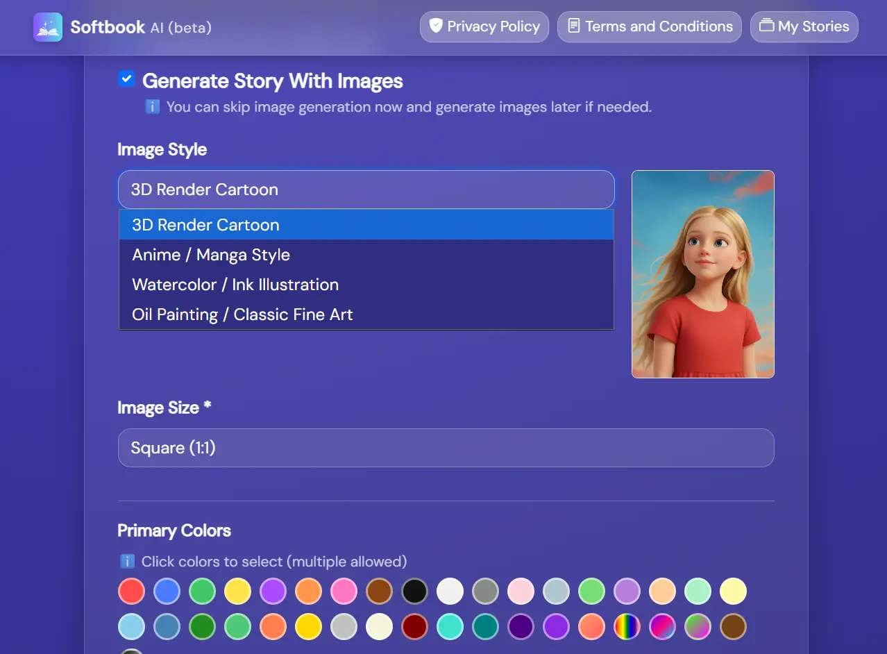 Story illustration style image size and background screenshot
