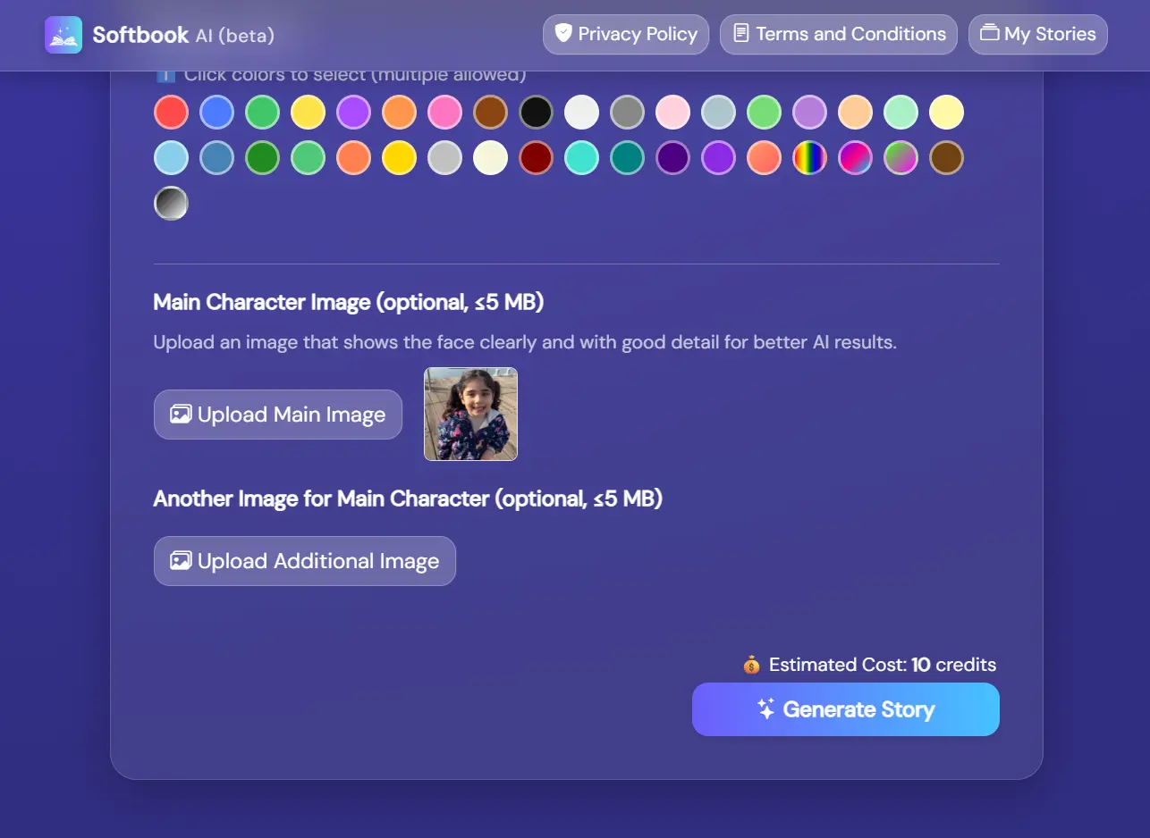 Character image upload gallery screenshot